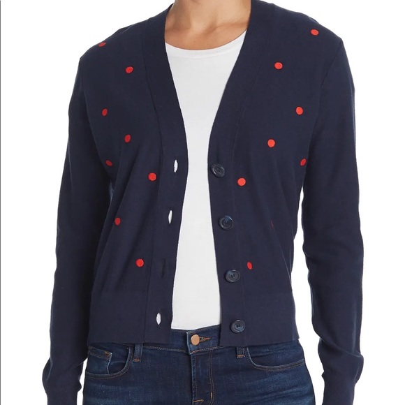 J. Crew Sweaters - NWOT J Crew V-Neck Navy Red Dot Print Cardigan